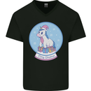 Christmas Unicorn Snow Globe Mens V-Neck Cotton T-Shirt Black
