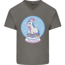 Christmas Unicorn Snow Globe Mens V-Neck Cotton T-Shirt Charcoal