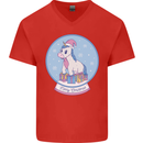 Christmas Unicorn Snow Globe Mens V-Neck Cotton T-Shirt Red