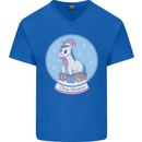 Christmas Unicorn Snow Globe Mens V-Neck Cotton T-Shirt Royal Blue