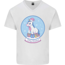 Christmas Unicorn Snow Globe Mens V-Neck Cotton T-Shirt White