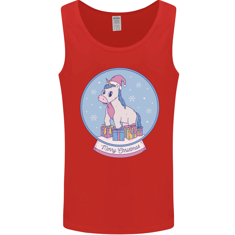 Christmas Unicorn Snow Globe Mens Vest Tank Top Red