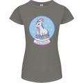 Christmas Unicorn Snow Globe Womens Petite Cut T-Shirt Charcoal