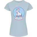 Christmas Unicorn Snow Globe Womens Petite Cut T-Shirt Light Blue