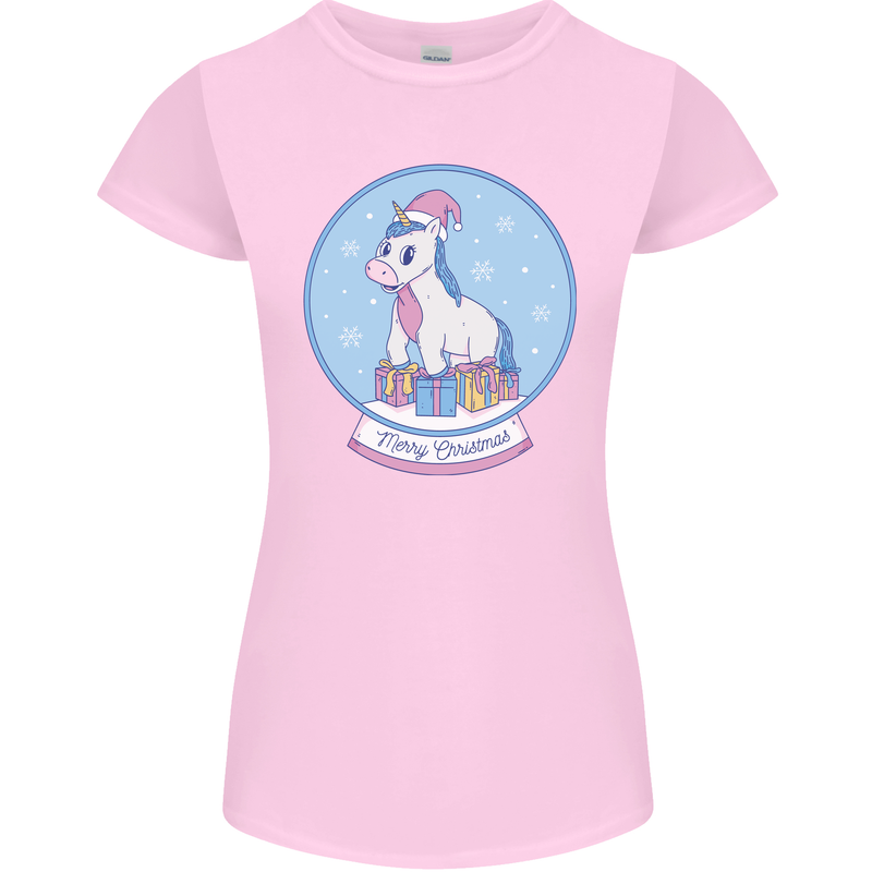 Christmas Unicorn Snow Globe Womens Petite Cut T-Shirt Light Pink
