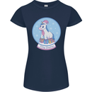 Christmas Unicorn Snow Globe Womens Petite Cut T-Shirt Navy Blue
