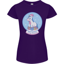 Christmas Unicorn Snow Globe Womens Petite Cut T-Shirt Purple