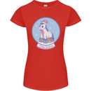 Christmas Unicorn Snow Globe Womens Petite Cut T-Shirt Red