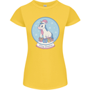 Christmas Unicorn Snow Globe Womens Petite Cut T-Shirt Yellow