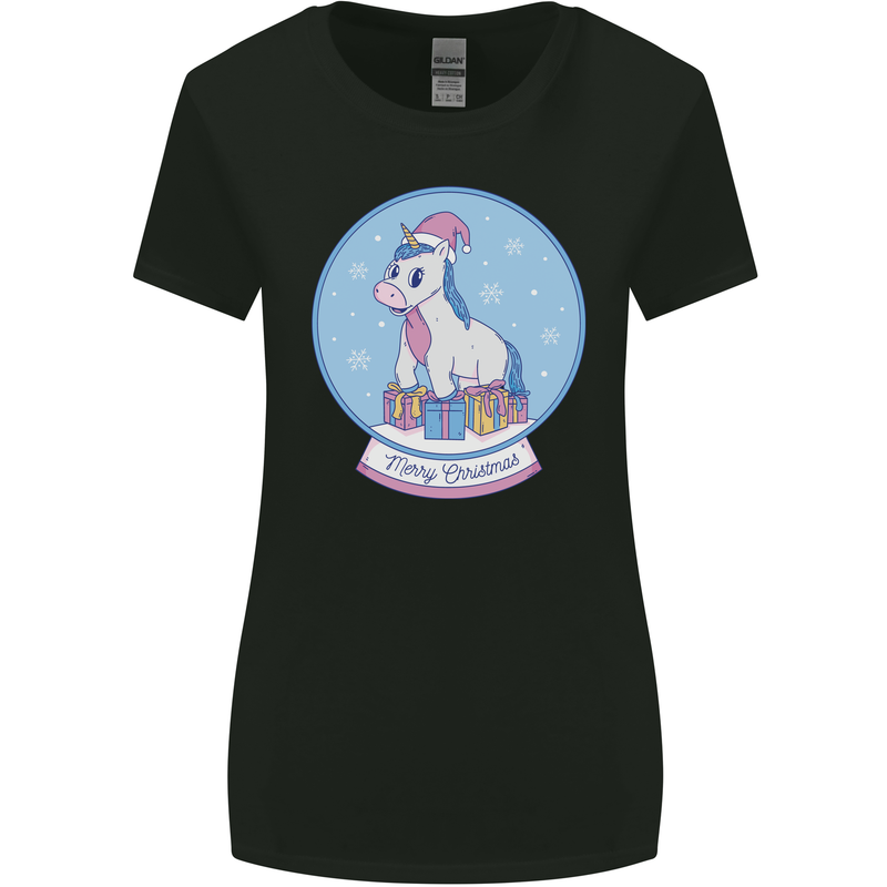 Christmas Unicorn Snow Globe Womens Wider Cut T-Shirt Black