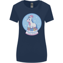 Christmas Unicorn Snow Globe Womens Wider Cut T-Shirt Navy Blue