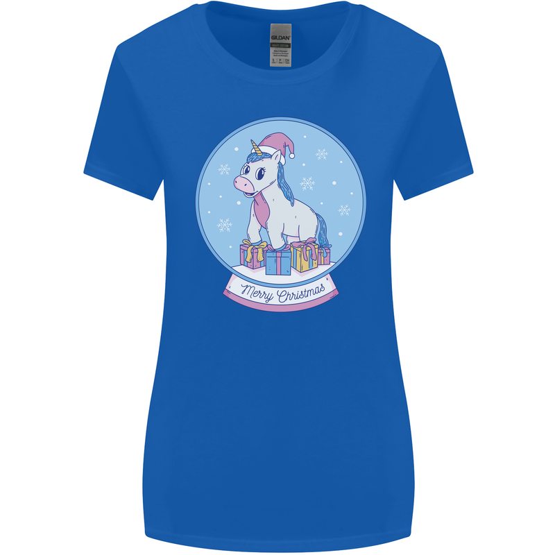 Christmas Unicorn Snow Globe Womens Wider Cut T-Shirt Royal Blue