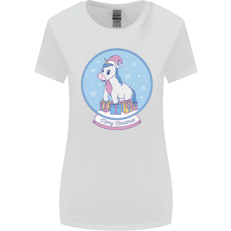 Christmas Unicorn Snow Globe Womens Wider Cut T-Shirt White