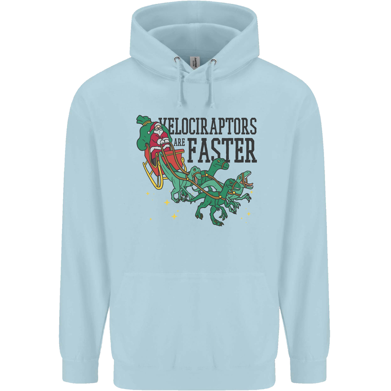 Christmas Velociraptors are Faster Dinosaur Childrens Kids Hoodie Light Blue