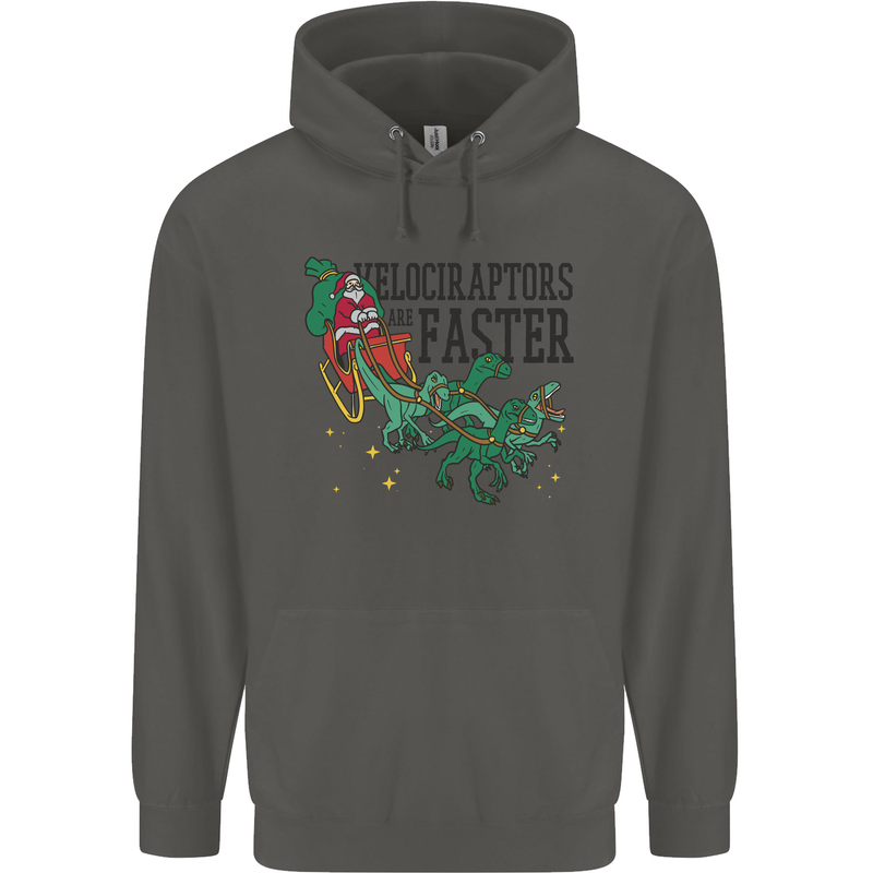 Christmas Velociraptors are Faster Dinosaur Childrens Kids Hoodie Storm Grey