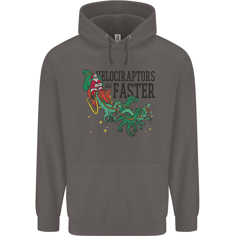 Christmas Velociraptors are Faster Dinosaur Mens 80% Cotton Hoodie Charcoal