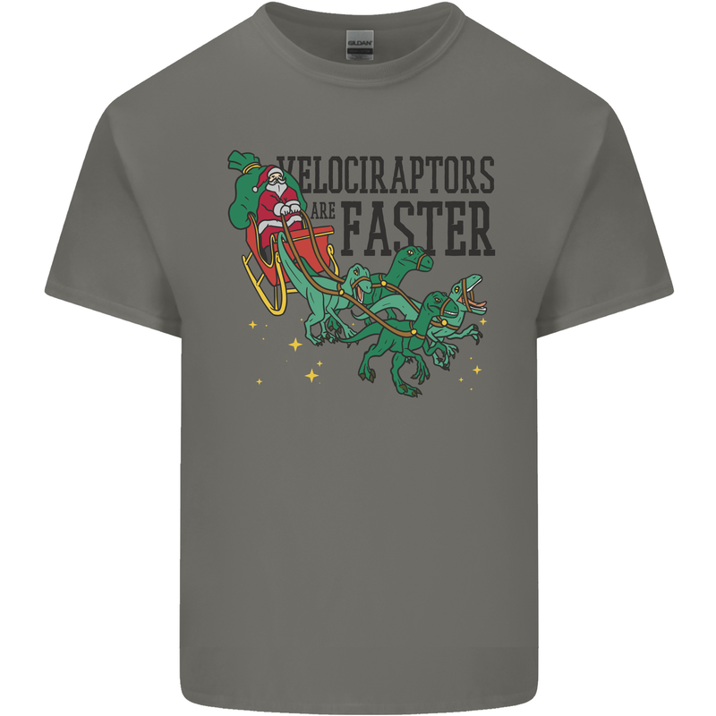 Christmas Velociraptors are Faster Dinosaur Mens Cotton T-Shirt Tee Top Charcoal
