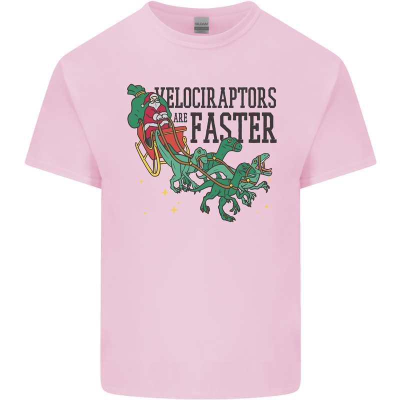 Christmas Velociraptors are Faster Dinosaur Mens Cotton T-Shirt Tee Top Light Pink