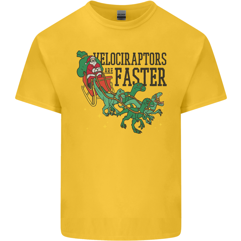 Christmas Velociraptors are Faster Dinosaur Mens Cotton T-Shirt Tee Top Yellow