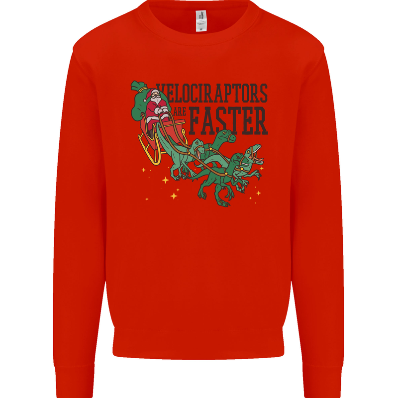 Christmas Velociraptors are Faster Dinosaur Mens Sweatshirt Jumper Bright Red