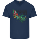 Christmas Velociraptors are Faster Dinosaur Mens V-Neck Cotton T-Shirt Navy Blue