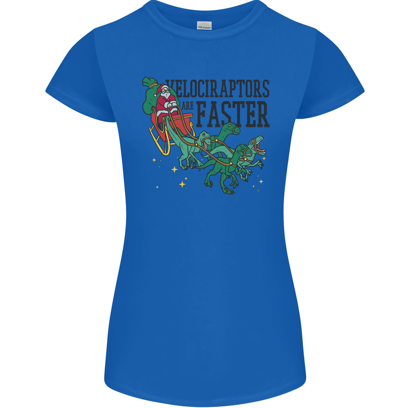 Christmas Velociraptors are Faster Dinosaur Womens Petite Cut T-Shirt Royal Blue