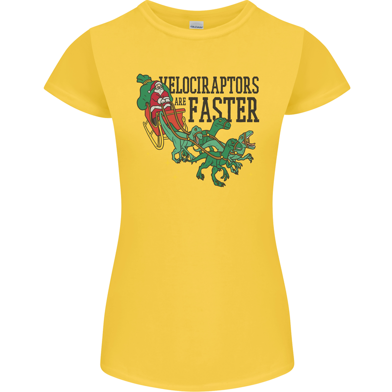 Christmas Velociraptors are Faster Dinosaur Womens Petite Cut T-Shirt Yellow