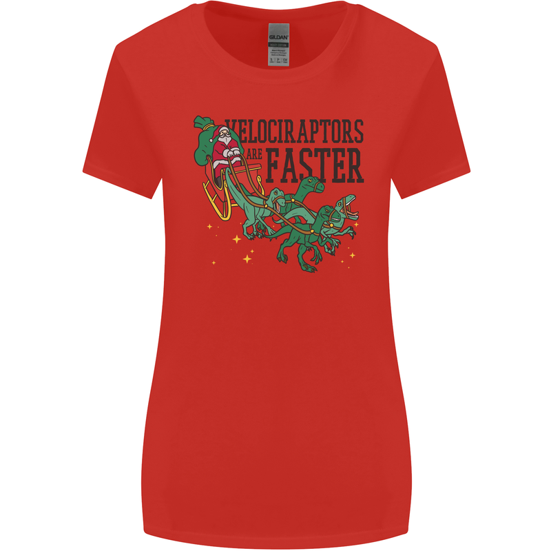 Christmas Velociraptors are Faster Dinosaur Womens Wider Cut T-Shirt Red