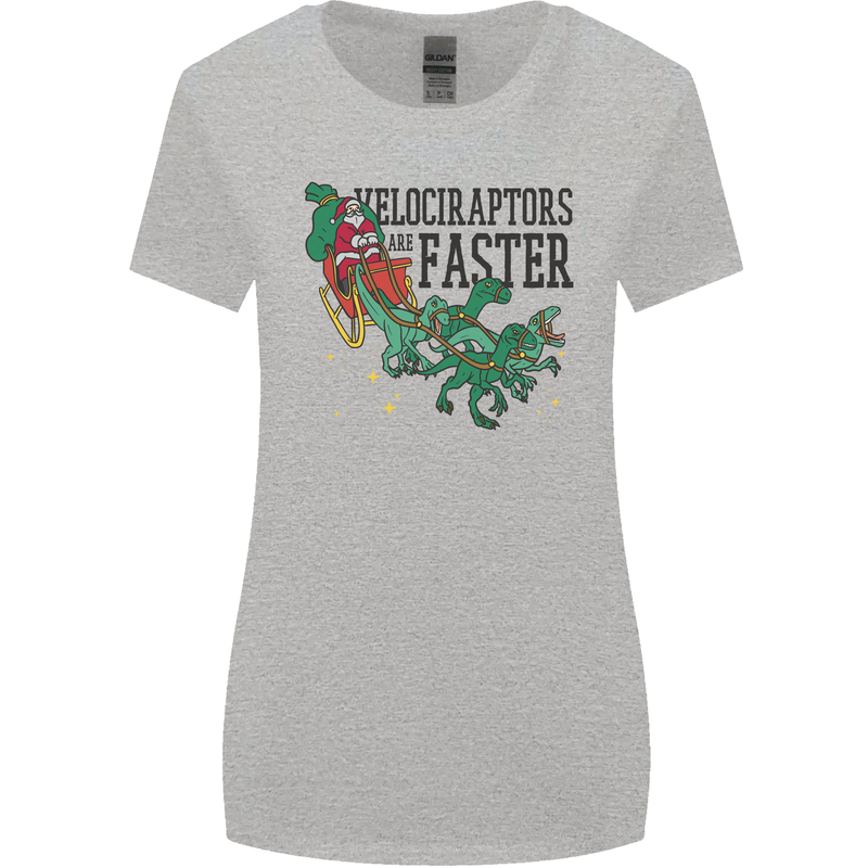 Christmas Velociraptors are Faster Dinosaur Womens Wider Cut T-Shirt Sports Grey