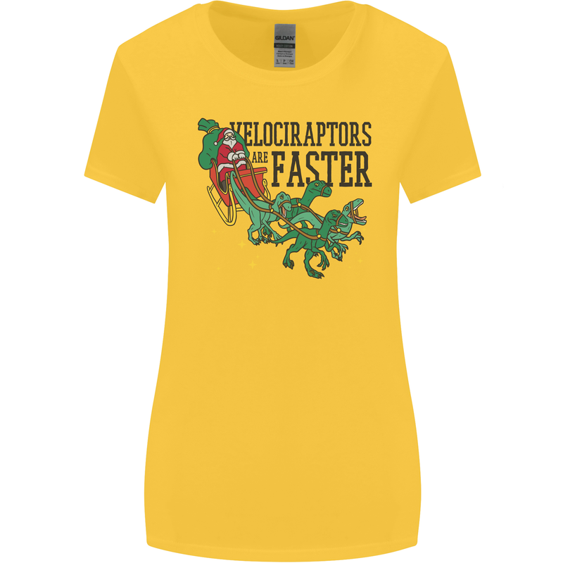 Christmas Velociraptors are Faster Dinosaur Womens Wider Cut T-Shirt Yellow