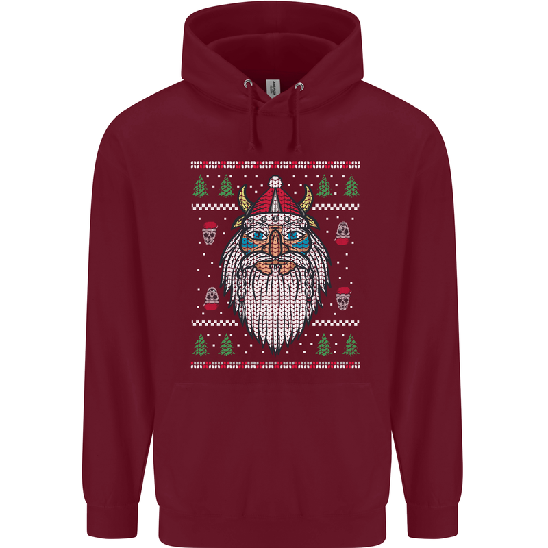 Christmas Viking Funny Thor Odin Valhalla Childrens Kids Hoodie Maroon