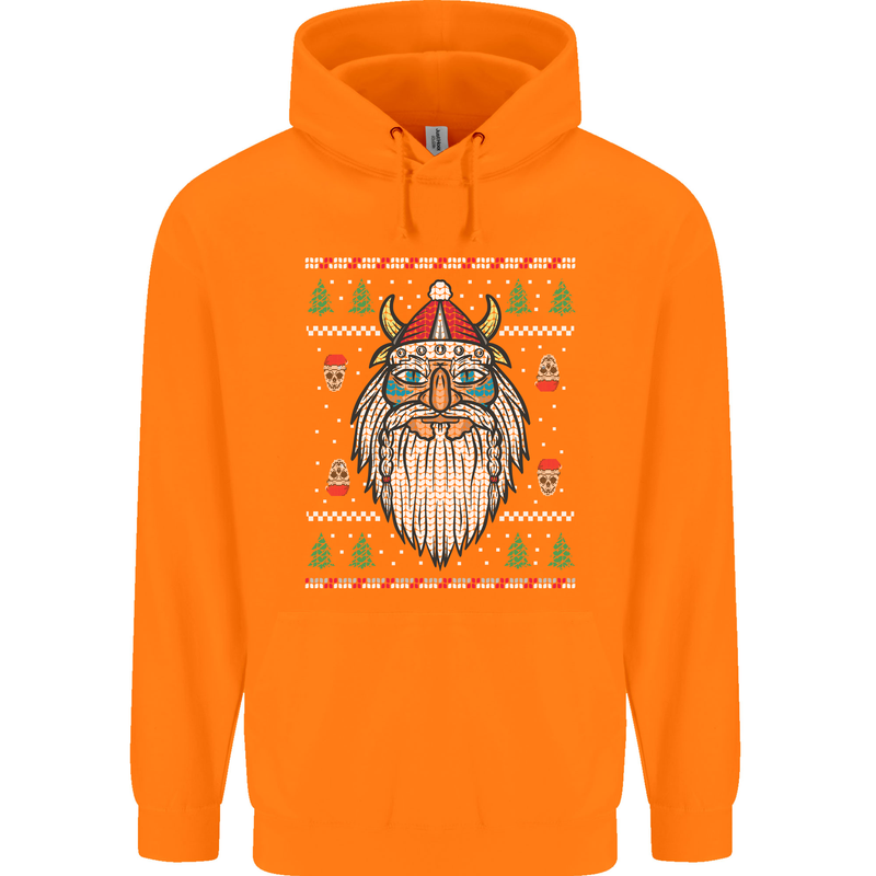 Christmas Viking Funny Thor Odin Valhalla Childrens Kids Hoodie Orange