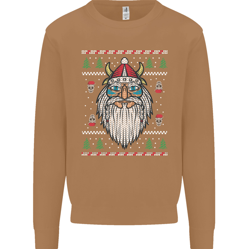 Christmas Viking Funny Thor Odin Valhalla Mens Sweatshirt Jumper Caramel Latte
