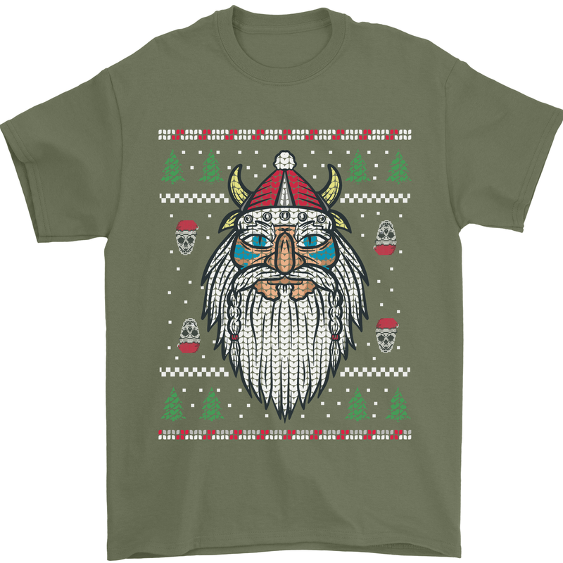 Christmas Viking Funny Thor Odin Valhalla Mens T-Shirt Cotton Gildan Military Green