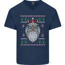 Christmas Viking Funny Thor Odin Valhalla Mens V-Neck Cotton T-Shirt Navy Blue