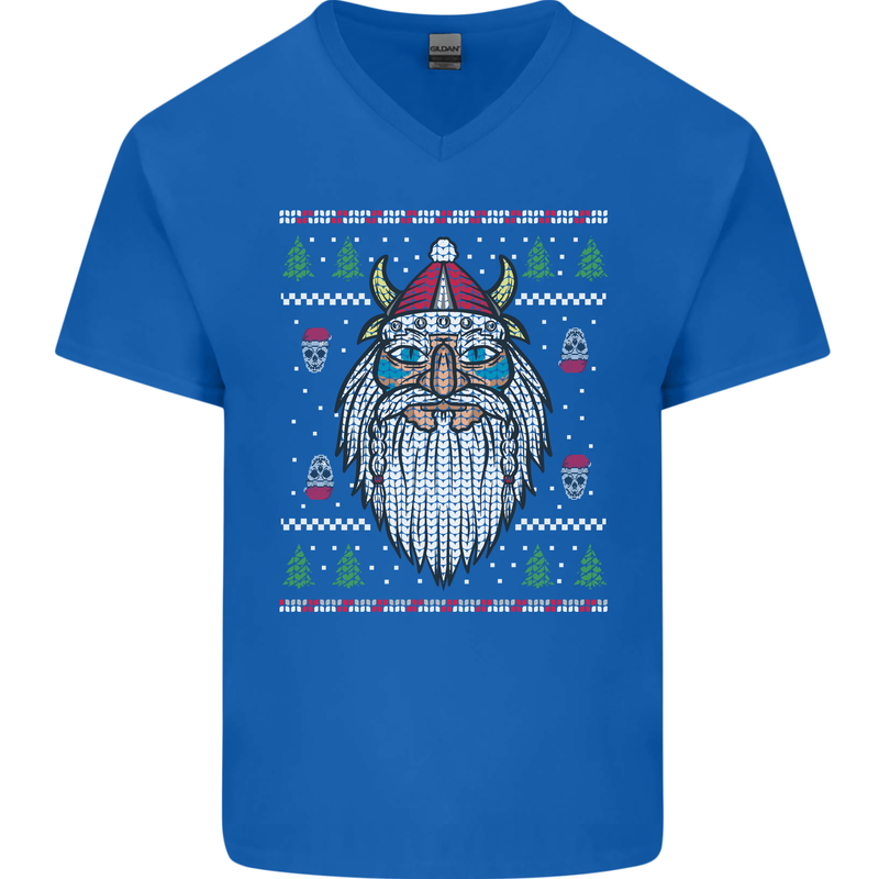 Christmas Viking Funny Thor Odin Valhalla Mens V-Neck Cotton T-Shirt Royal Blue