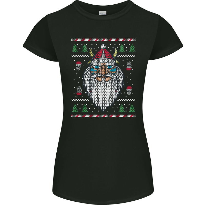 Christmas Viking Funny Thor Odin Valhalla Womens Petite Cut T-Shirt Black