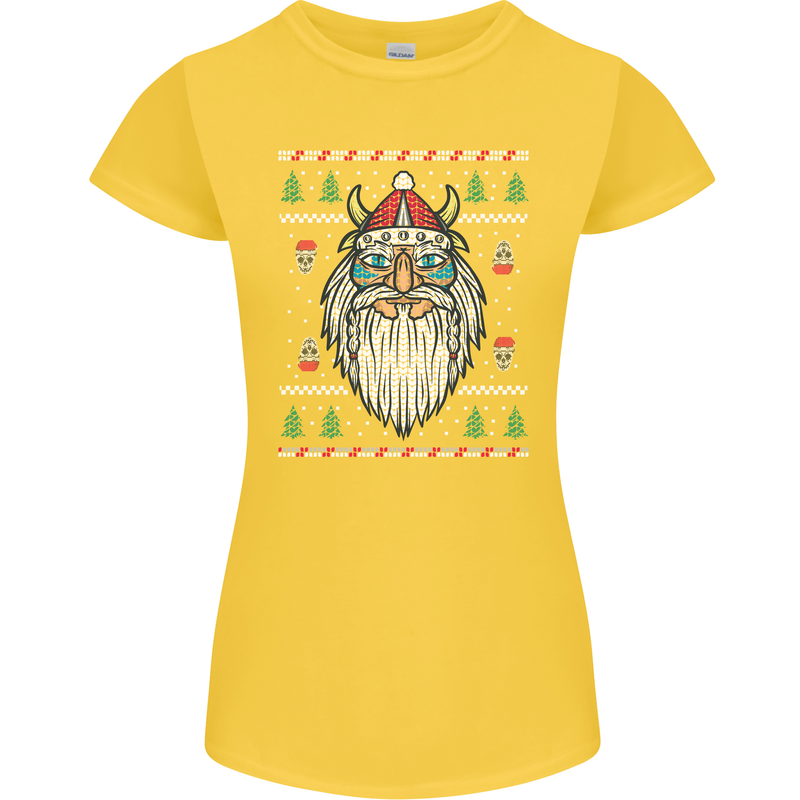 Christmas Viking Funny Thor Odin Valhalla Womens Petite Cut T-Shirt Yellow