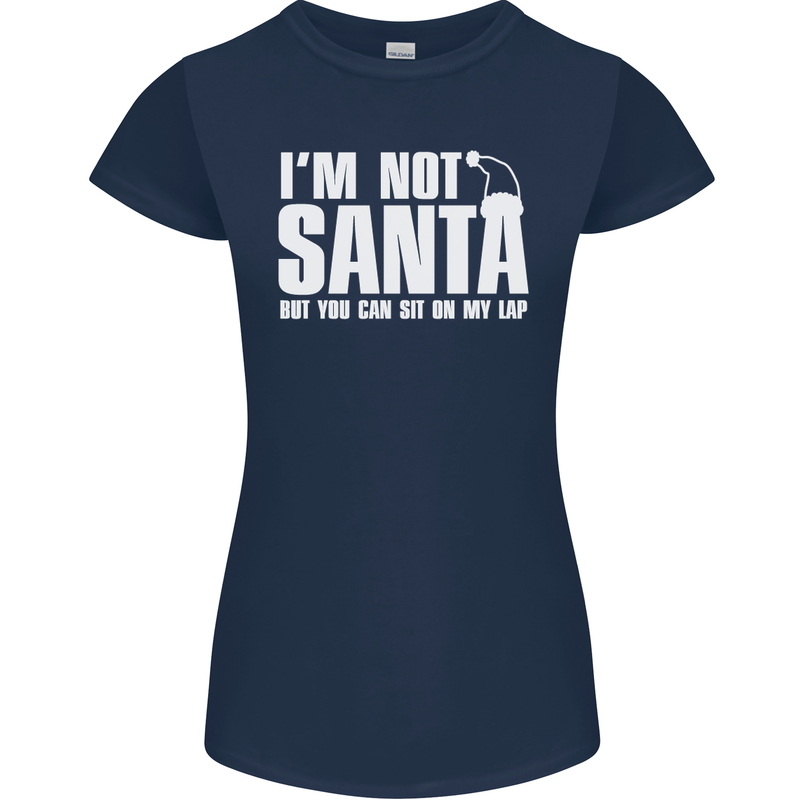 Christmas You Can Sit on My Lap Funny Womens Petite Cut T-Shirt Navy Blue