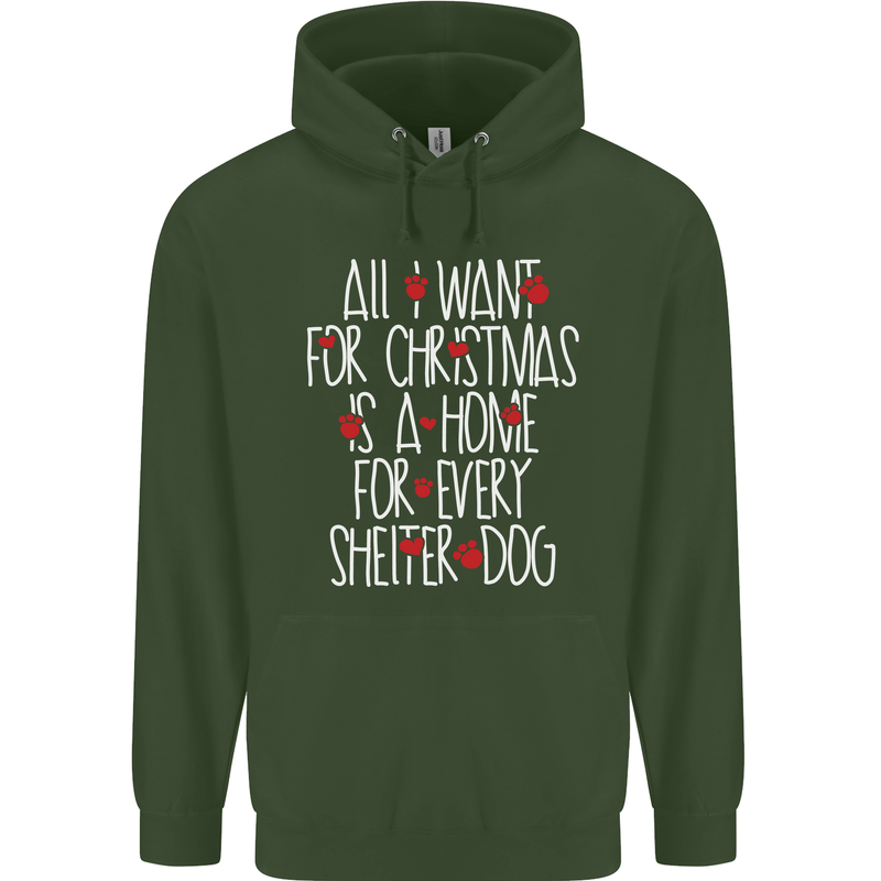 Christmas a Home for Every Shelter Dog Mens 80% Cotton Hoodie Forest Green