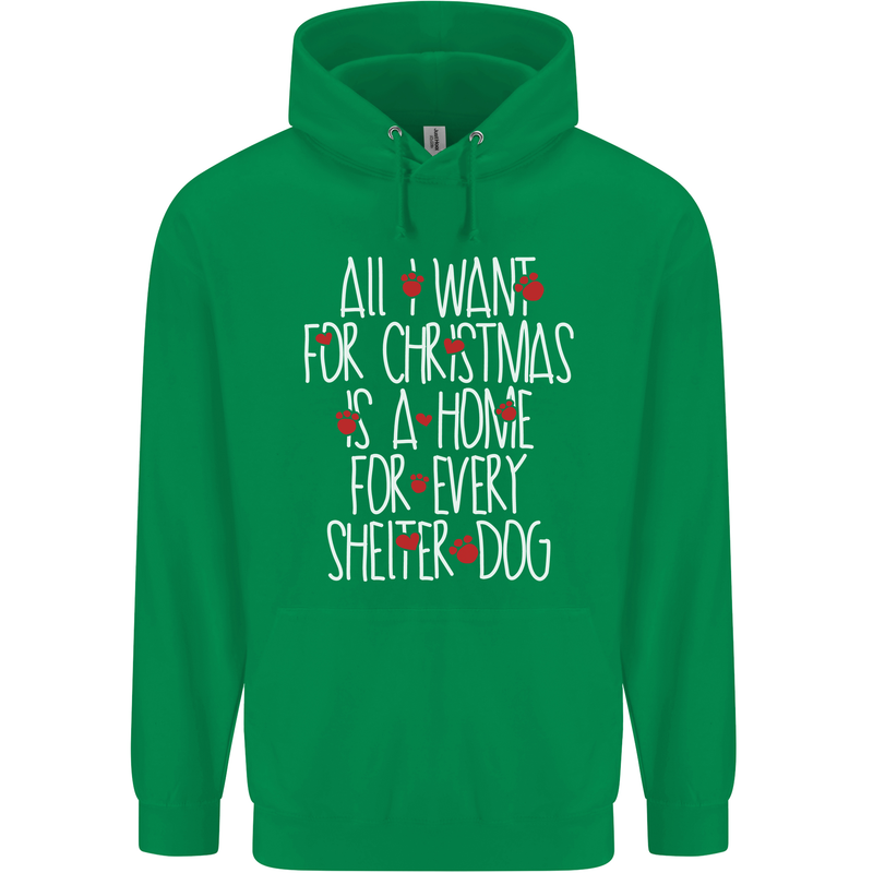 Christmas a Home for Every Shelter Dog Mens 80% Cotton Hoodie Irish Green