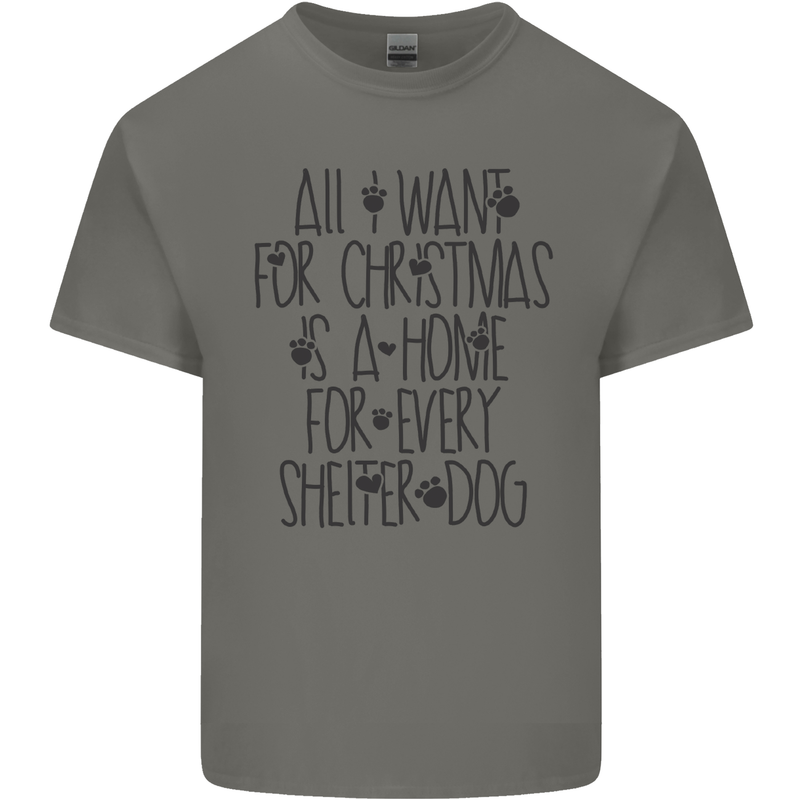 Christmas a Home for Every Shelter Dog Mens Cotton T-Shirt Tee Top Charcoal