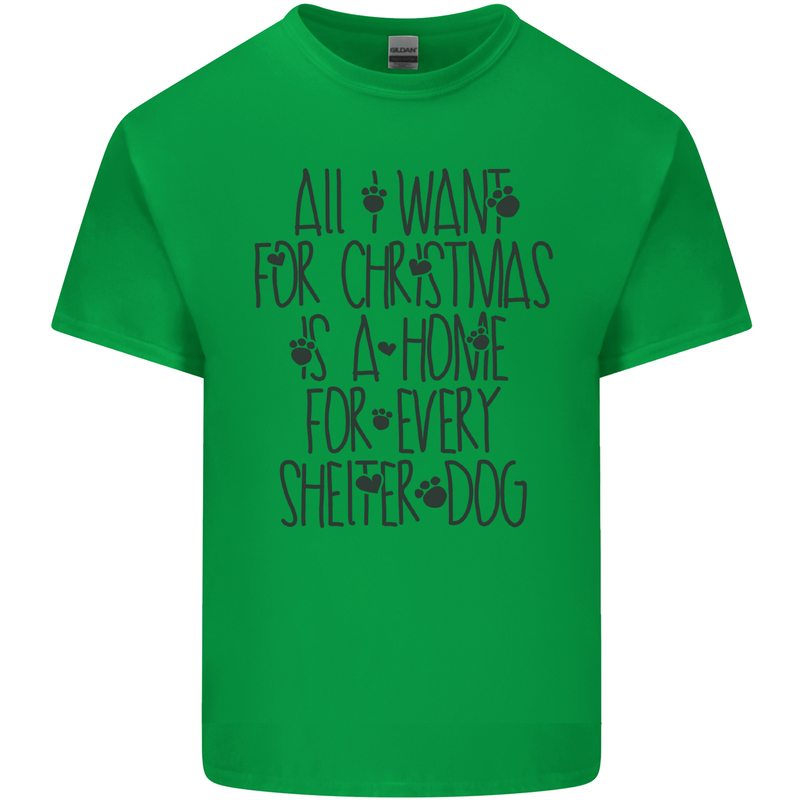 Christmas a Home for Every Shelter Dog Mens Cotton T-Shirt Tee Top Irish Green