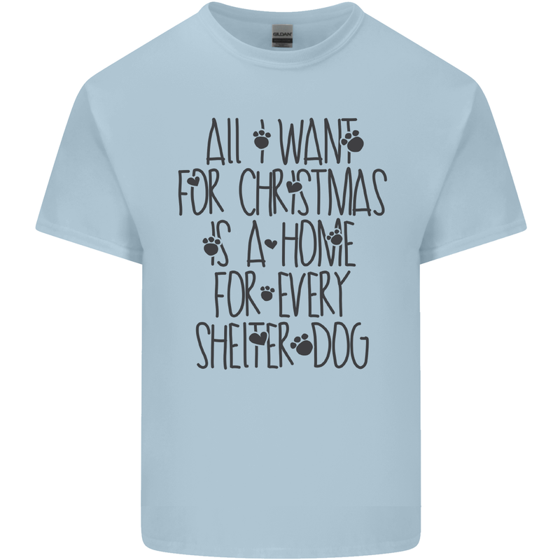 Christmas a Home for Every Shelter Dog Mens Cotton T-Shirt Tee Top Light Blue