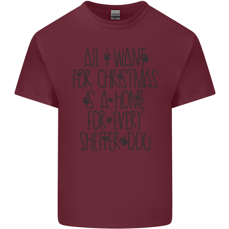 Christmas a Home for Every Shelter Dog Mens Cotton T-Shirt Tee Top Maroon