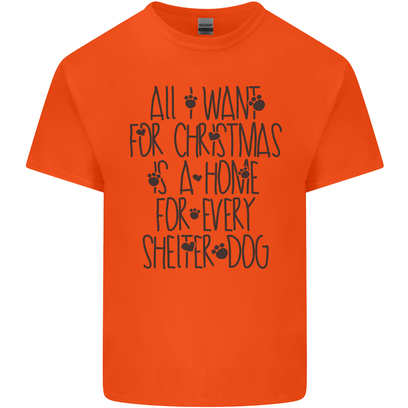 Christmas a Home for Every Shelter Dog Mens Cotton T-Shirt Tee Top Orange