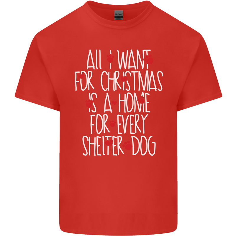 Christmas a Home for Every Shelter Dog Mens Cotton T-Shirt Tee Top Red