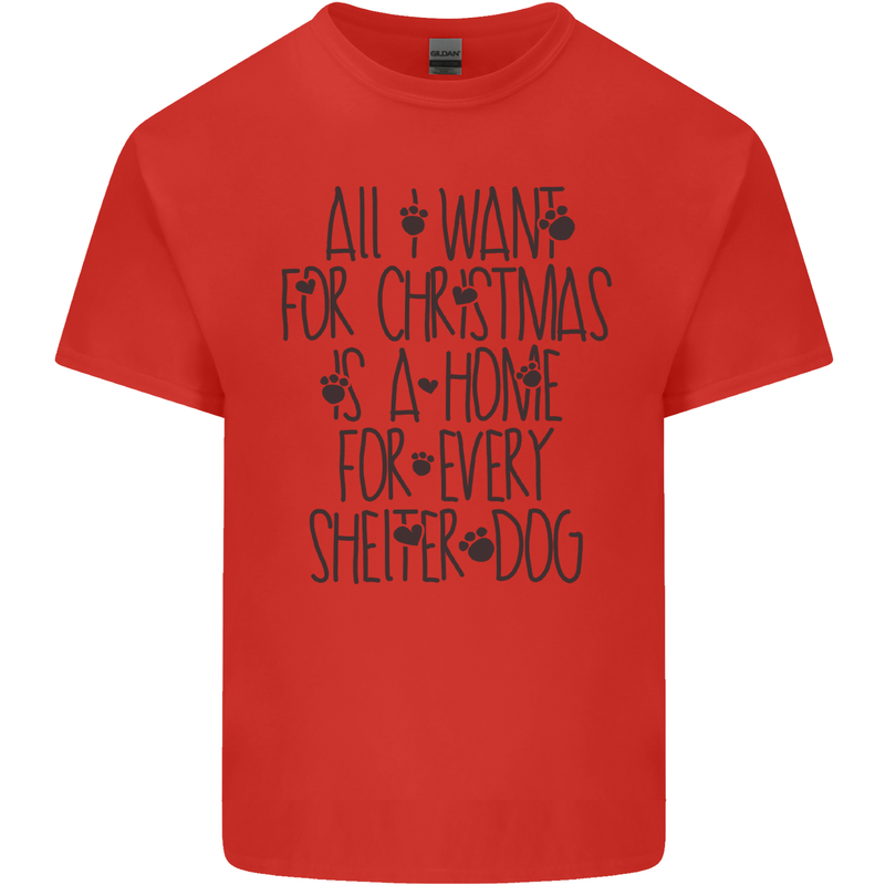 Christmas a Home for Every Shelter Dog Mens Cotton T-Shirt Tee Top Red