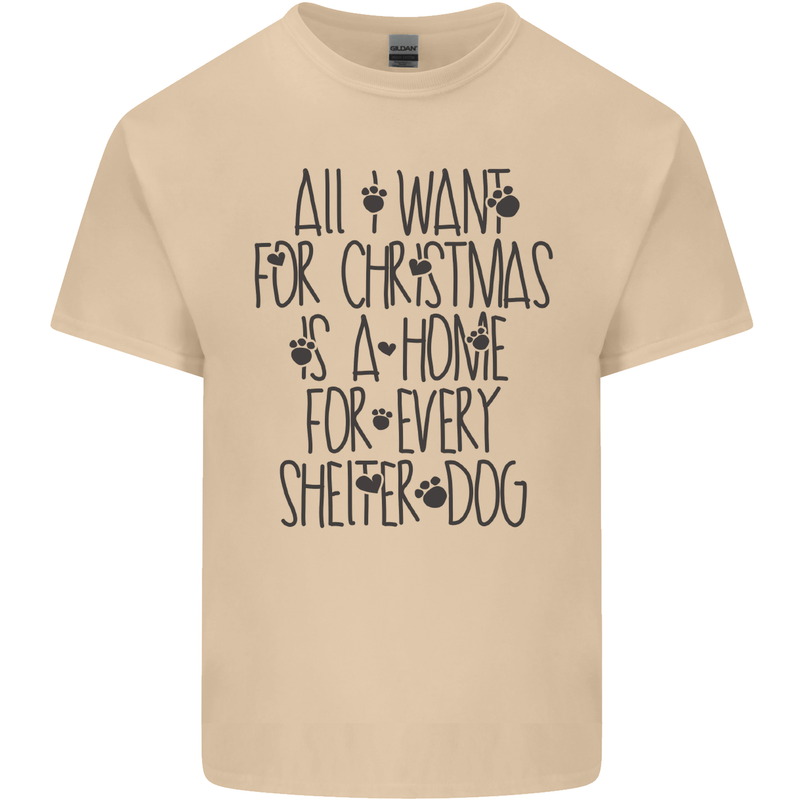 Christmas a Home for Every Shelter Dog Mens Cotton T-Shirt Tee Top Sand