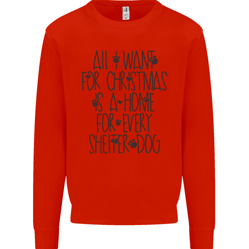 Christmas a Home for Every Shelter Dog Mens Sweatshirt Jumper Bright Red